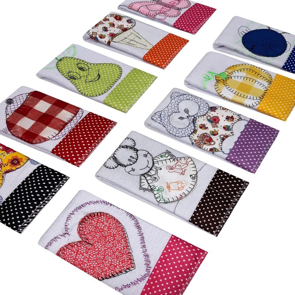 Kit com 10 Panos de Prato Pintado Bordado Aplicado Patchwork