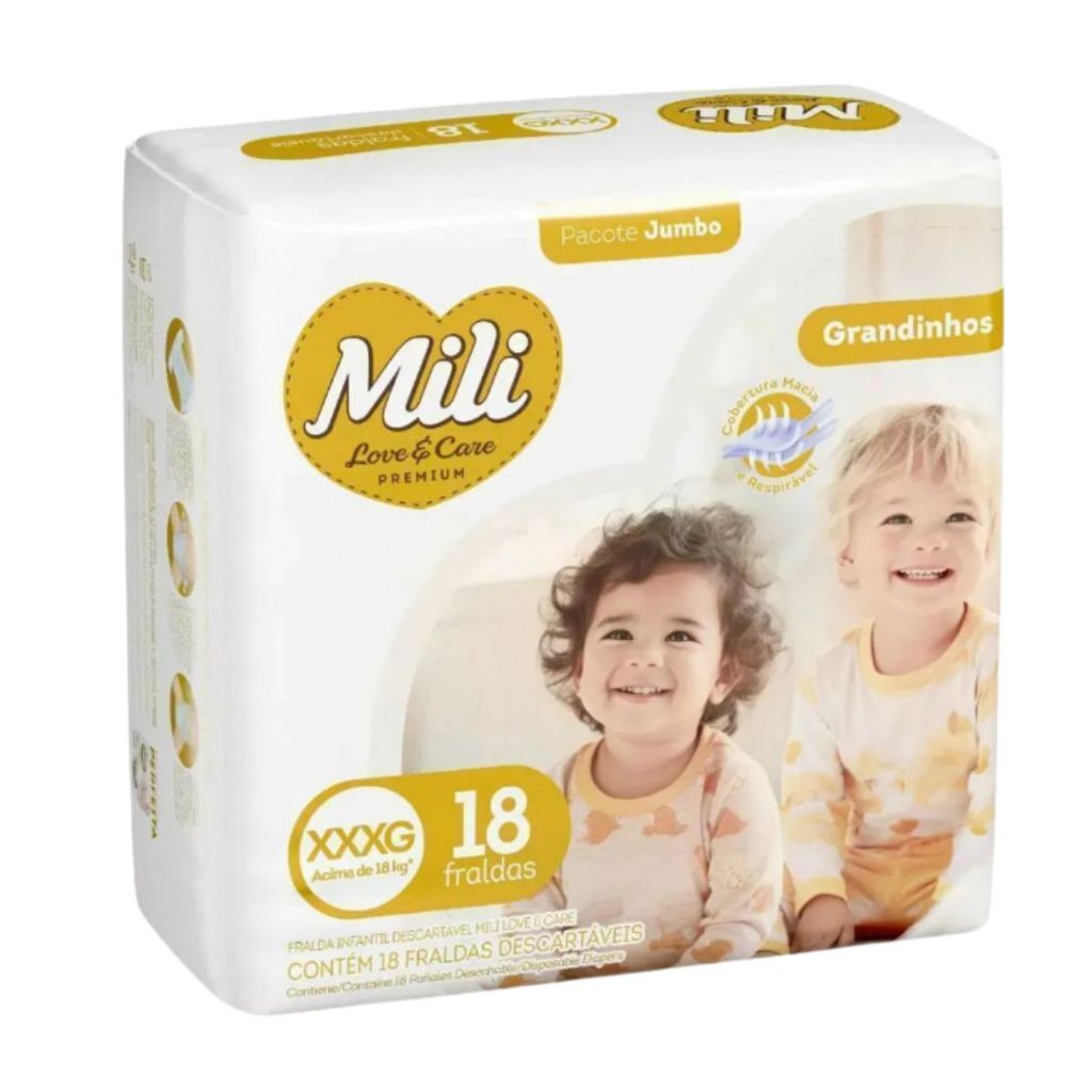 Fralda Mili Love & Care Premium Grandinhos XXXG com 18 Unidades