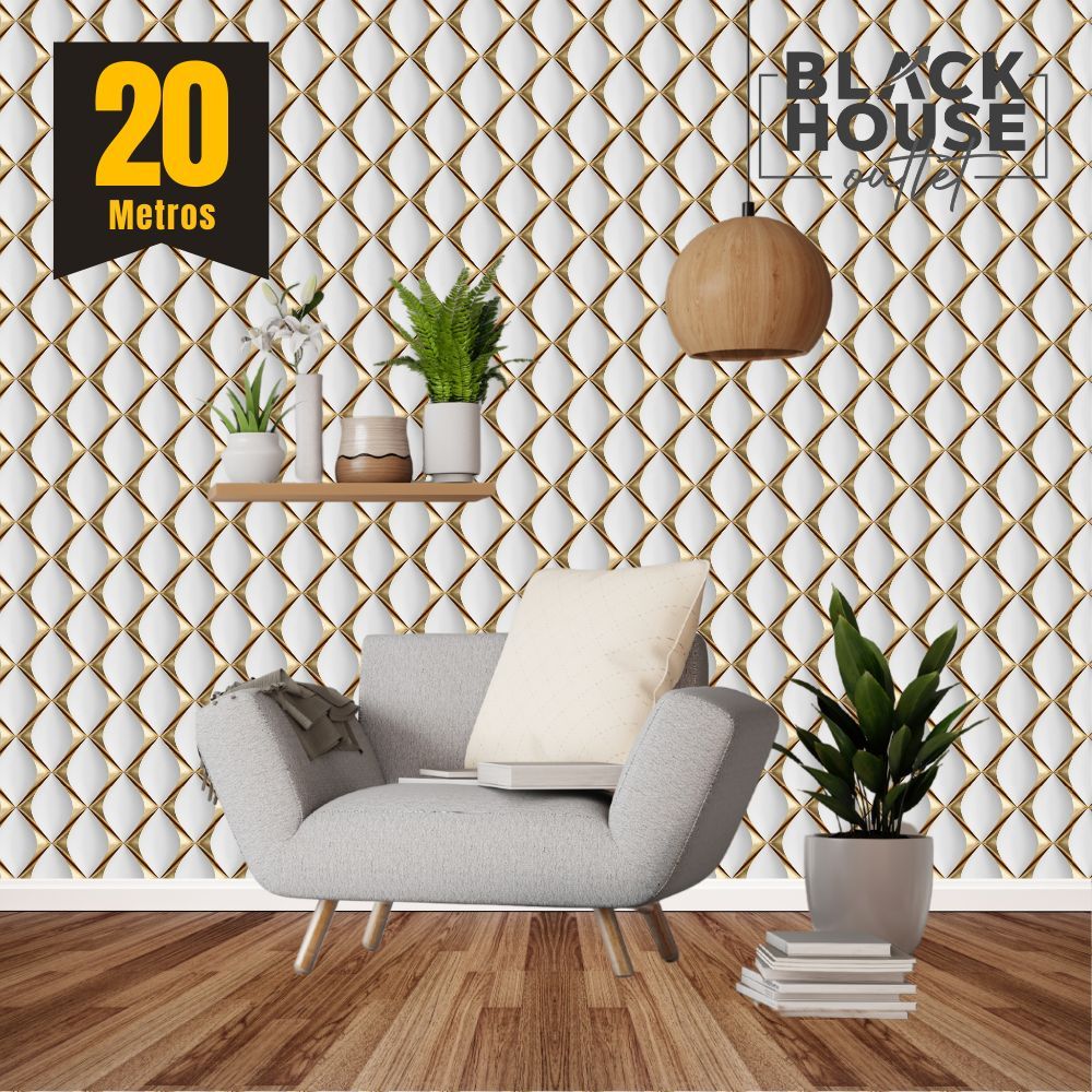 Papel de Parede Decorativo Losango Dourado 3D Adesivo Autocolante 5m x 45cm Sala Quarto