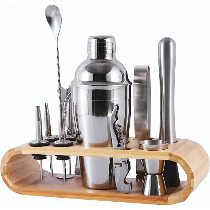 Coqueteleira Bartender Homebar Com 12 Peças Inox Bar Kit Barman Drinks Suporte Baumbu Profissional
