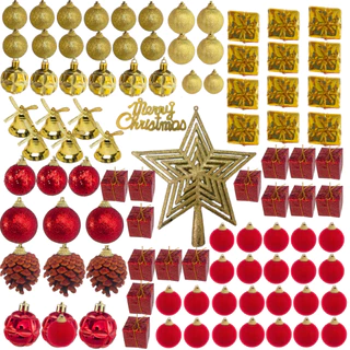 Kit de Enfeites de Natal Decoração Natalina para Árvore Bolas de Natal Sinos Estrela Enfeites de Natal Decorar