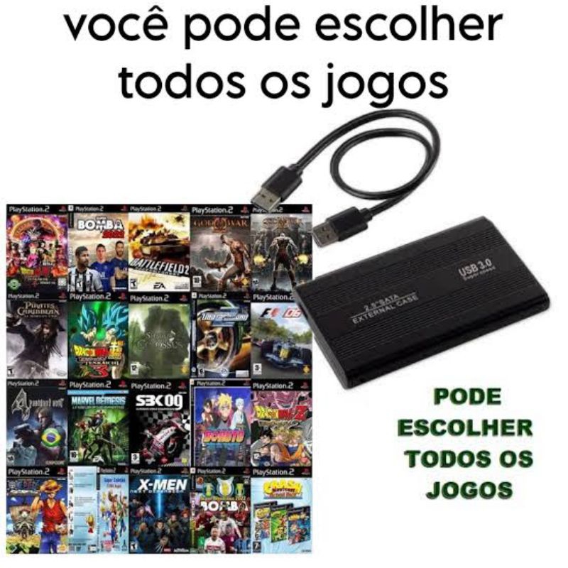 HD externo portatil bolso com jogos de Playstation 2 memori card com opl instalado pronto para uso PS2 play 2