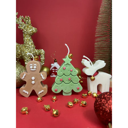 Kit vela decorativa natalina 3 unidades aromática enfeite natal desenho biscoito árvore e rena