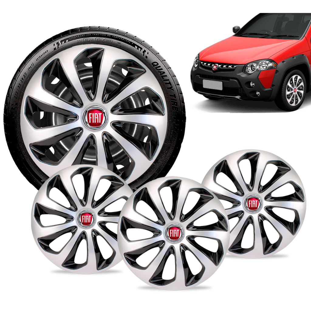 Jogo Calotas Aro 14 Silver Black Fiat Strada Palio Uno Mobi | Shopee Brasil