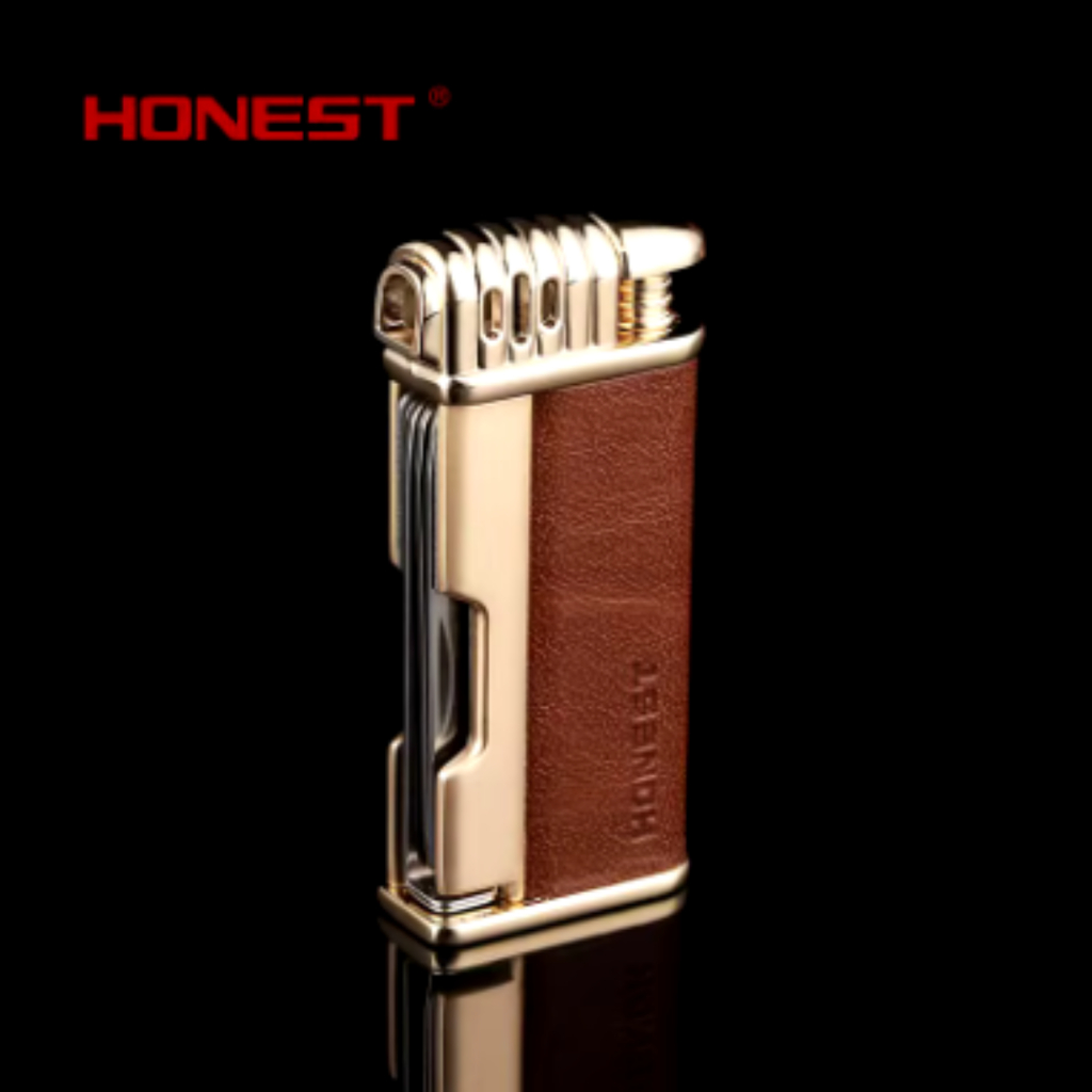 Isqueiro Maçarico Honest 3 Em 1 Luxo Metal Couro Legítimo