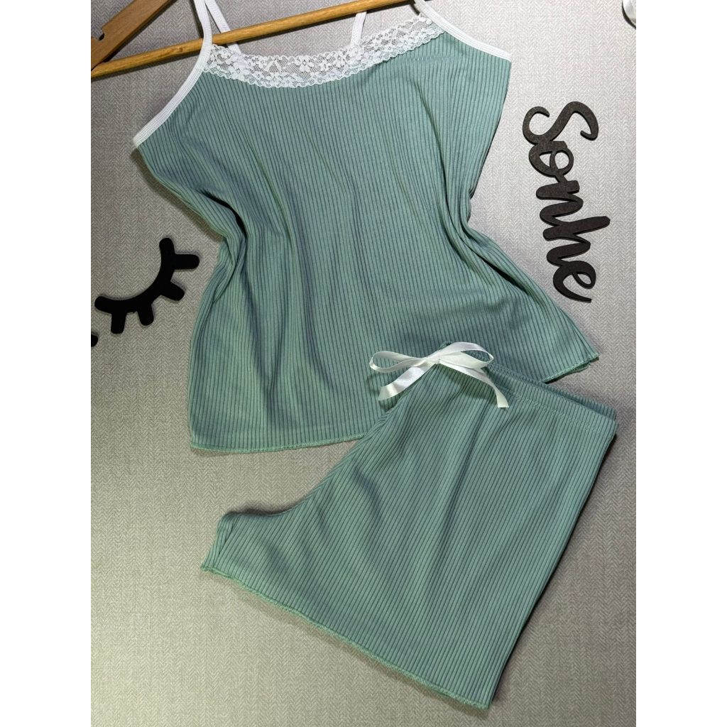 BabyDoll Short e Blusa Renda Canelado Feminino Confortável Suede | Shopee Brasil