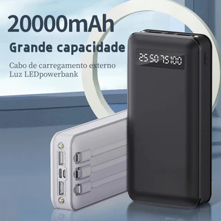 Banco de Potência Portátil com Display Digital Carregador de Bateria Externo Embutido 4 Cabos 20000mAh