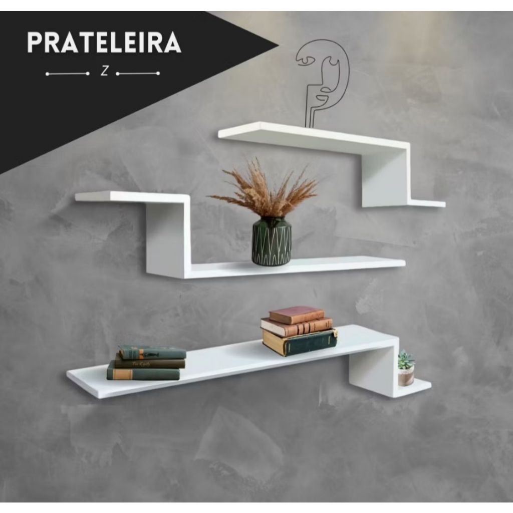 Trio De Prateleiras Z Decorativa Quarto de Criança Sala Branco Preto