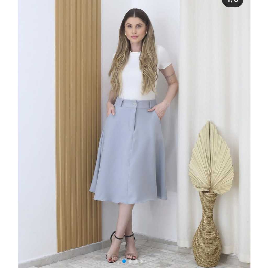saia midi elegante lisa con siper moda evangelica | Shopee Brasil