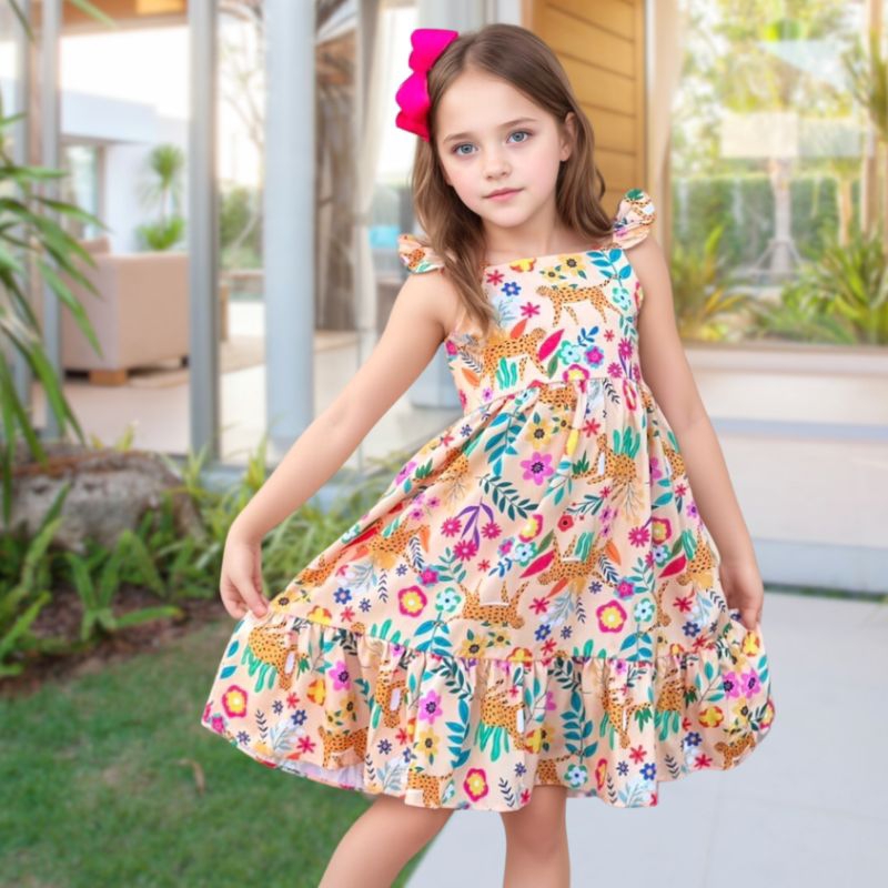 Vestido Infantil Menina Casual Verão Estampa Colorida | Shopee Brasil