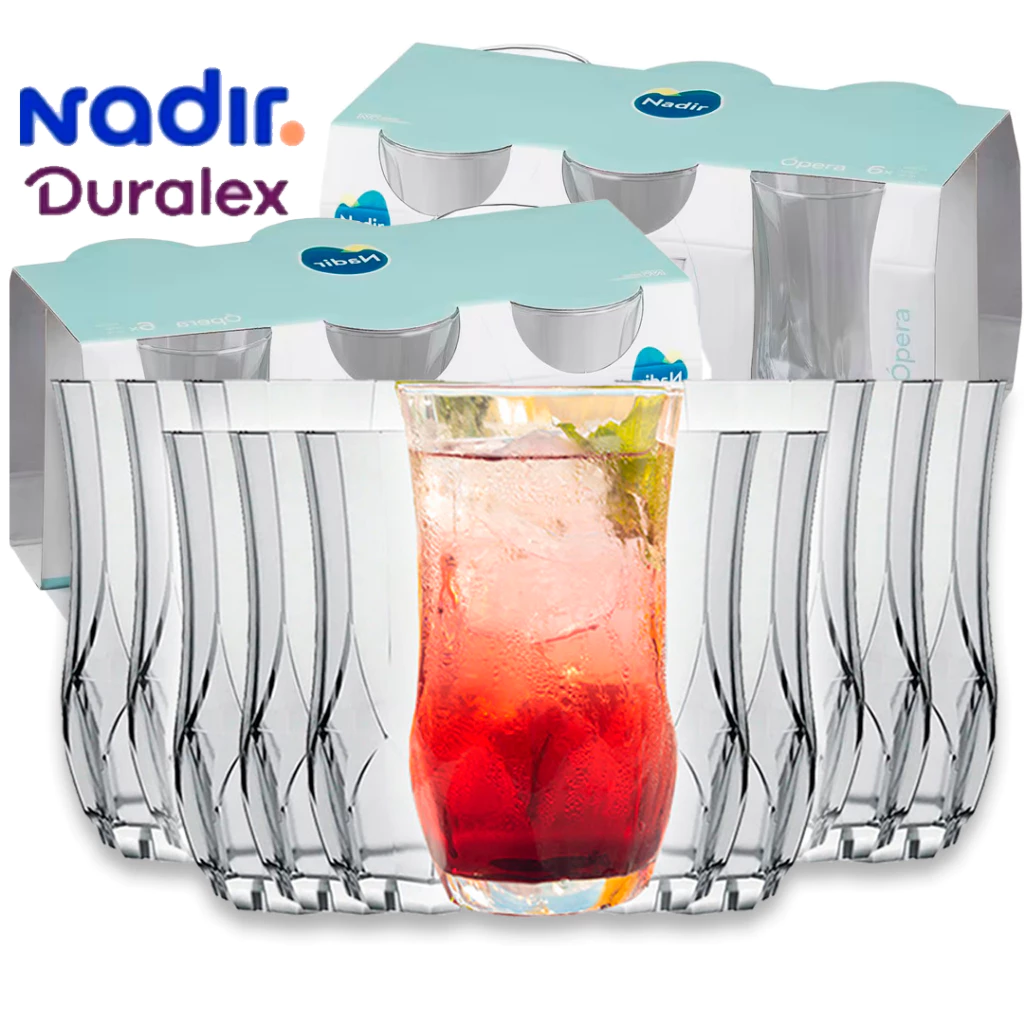 Jogo 12 Copos Chiques Opera Long Drink 360ml vidro cristalino copo de drink suco - Nadir Figueiredo