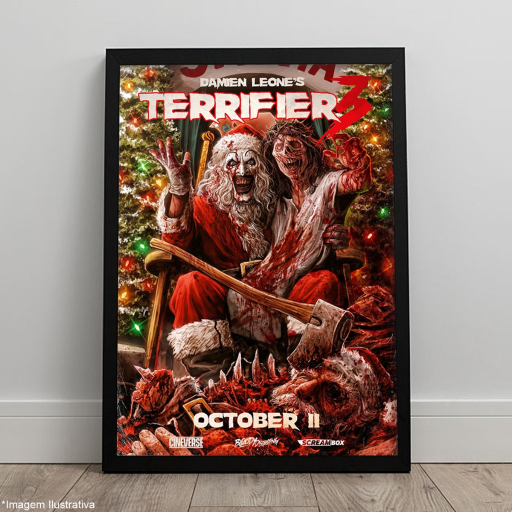 Quadro Terrifier 3 Filme 2024 Palhaço Art Pôster C/ Moldura A4 e