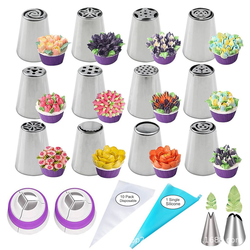Kit BICO Confeitar Bolos 12 Bicos Inox C/ Brinde 27 Pçs