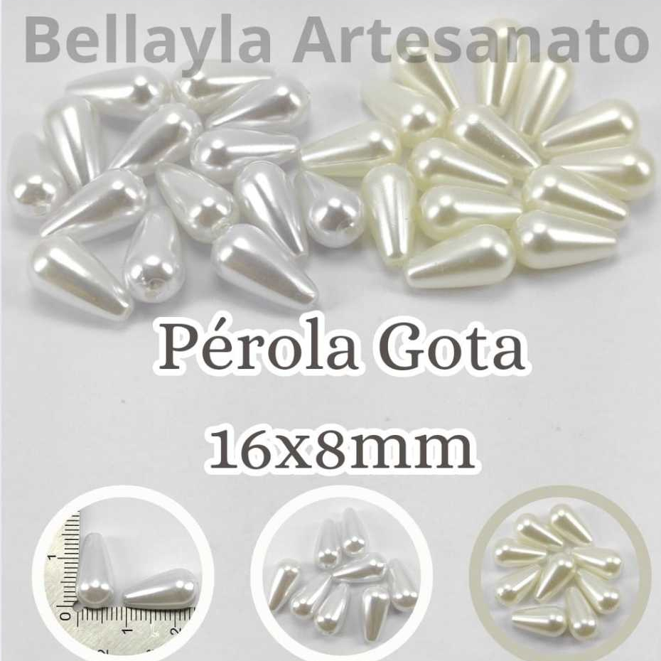 Pérola Gota ABS, 16x8mm, 50 unidades, ideal para colares, brincos artesanato em geral.