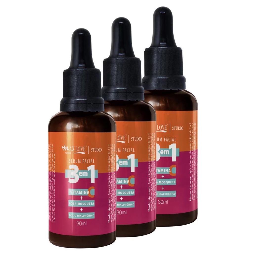 Kit c/ 3 Sérum Facial 3 em 1 Max Love Acido hialuronico elima rugas ...