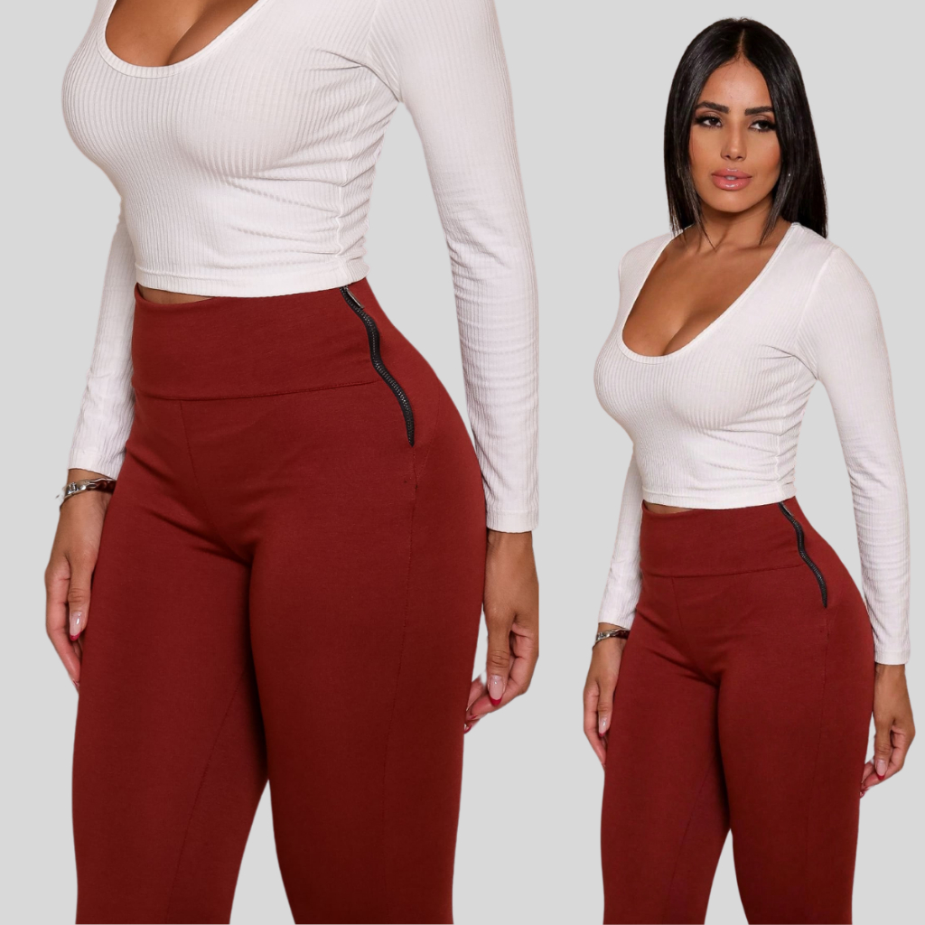 Calça Montaria Feminina Cintura Alta Com Bolsos Tecido Grosso Cos Alto Não Fica Transparente