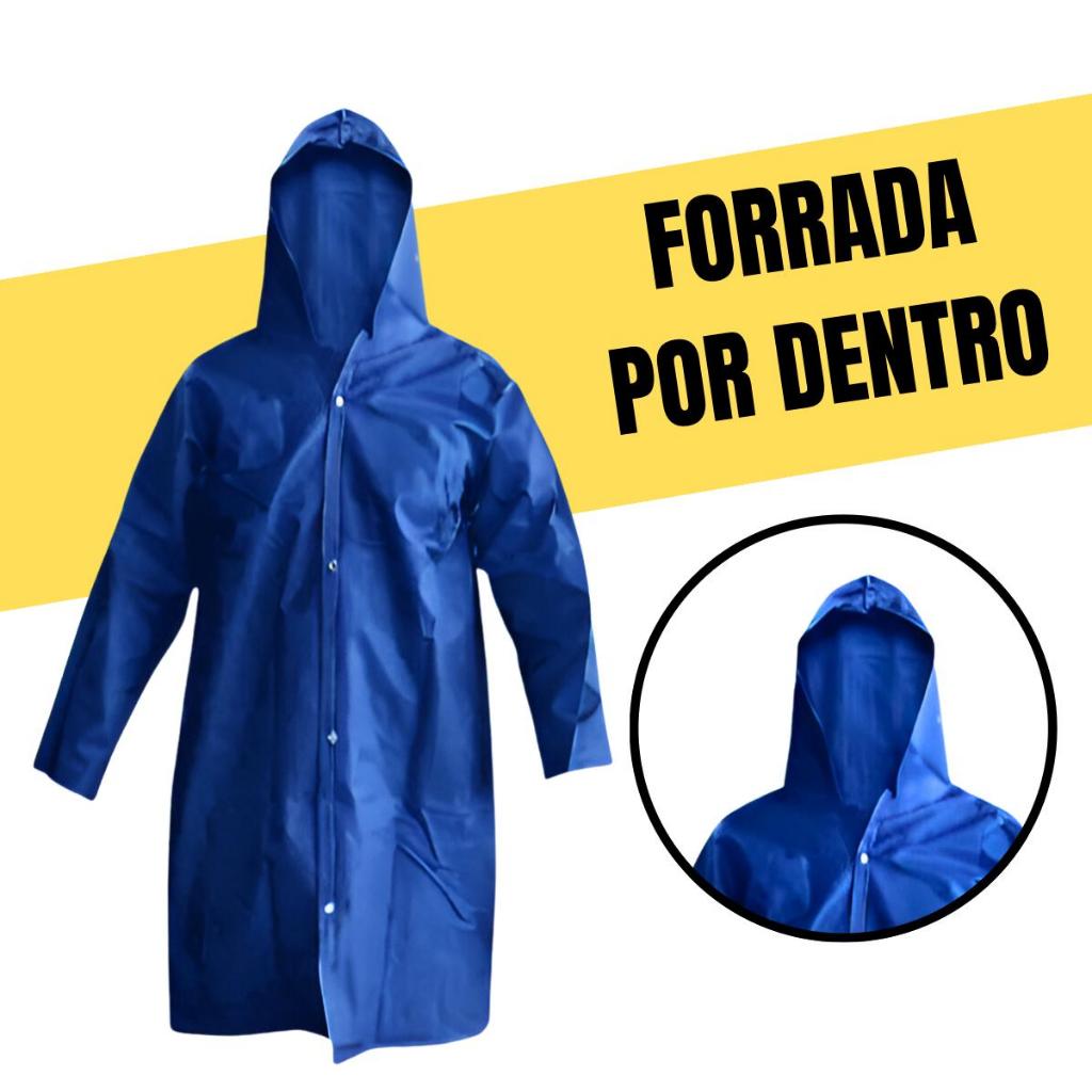 Capa De Chuva Impermeável Forrada Pescador Com Capuz Preta Amarela Resistente