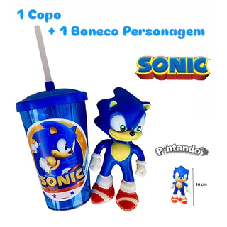 Kit 1 Copo + Boneco Personagem Sonic Brinquedo Infantil em Oferta na Shopee