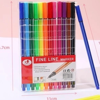 Kit com 12/24 canetas Fine Line Ponta Fina Novidade 2024 Amarelo Colorido