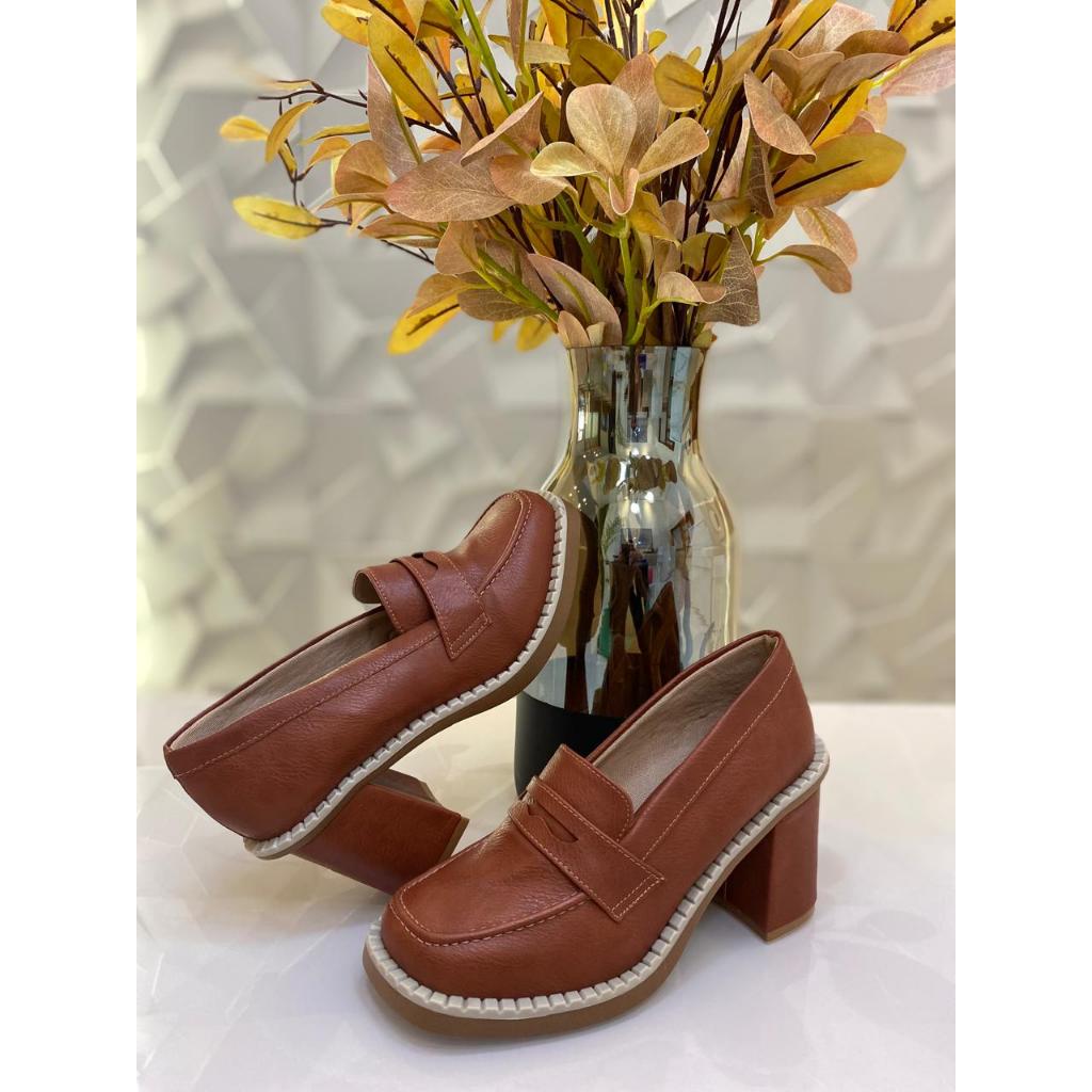 Mocassim Feminino Oxford Salto Alto com no solado | Shopee Brasil