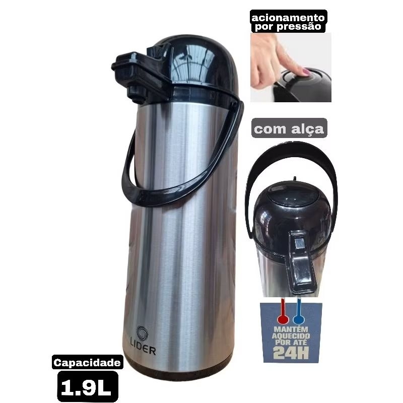 Garrafa de café térmica inox 1 litro ou 1.9litros chá chimarrão quente ...