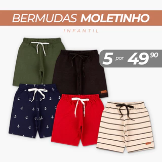 Kit Sortido 5 Bermuda 100% algodão Infantil Menino 1 ao 10 ou Kit Sortido 2 Bermudas infantil menino bebe 100% Algodão