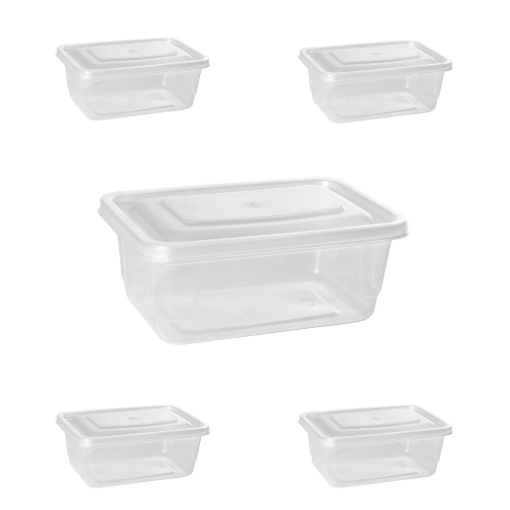 Kit 5 Potes Transparente 750ml Tampa Transparente Retangular Tapoer BPA ...