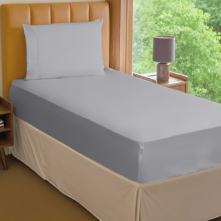 Jogo de Lençol Solteiro Cinza Micropercal 400 Fios Elástico com Detalhe Especial