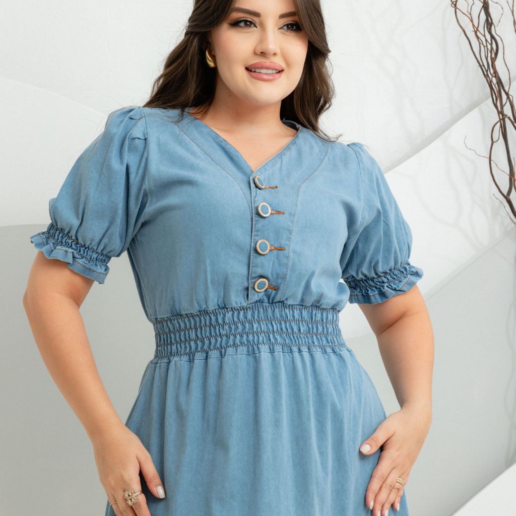 Vestido Jeans Alice moda evangélica lavagem clara Shopee Brasil