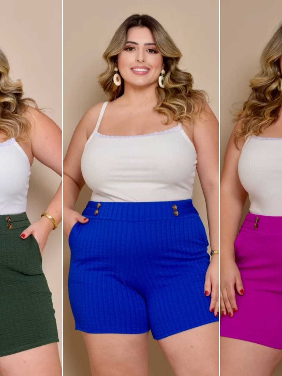 Short Bermuda Plus Size G1 AO G3 Malha Crep com Elastano Bolso 46 ao 54 ...
