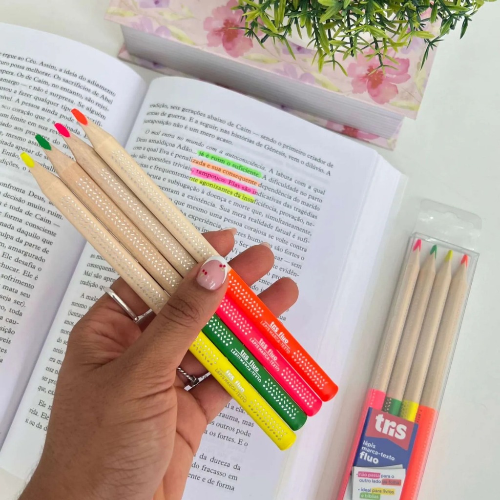 Lápis Marca Texto Neon Fluo Ideal P/ Bíblia e Livros Não Transfere ...