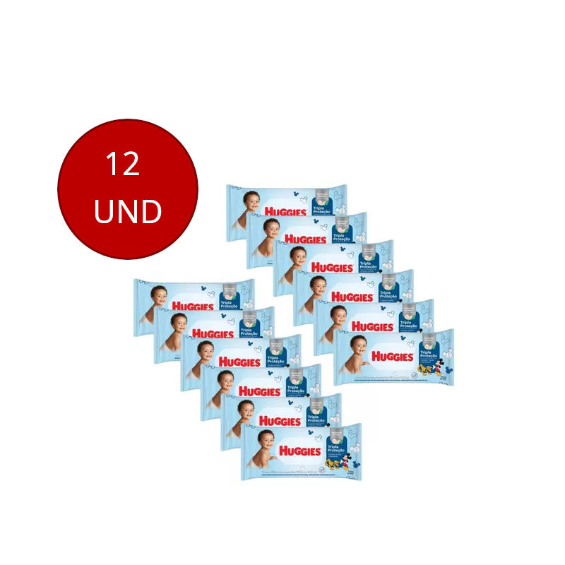 Kit com 12 pacotes de Lenço Toalhinhas Umedecidas Tripla Proteção Huggies 88 unidades cada