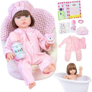 Boneca Bebê Reborn Silicone Realista Menina Com Kit e Roupinha Pode dar Banho