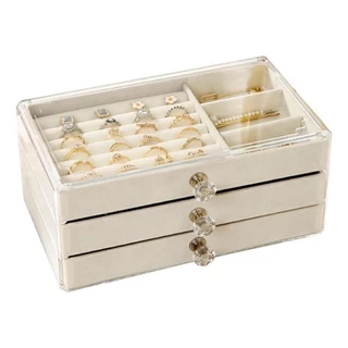 Porta Joias Acrílico 3 Gavetas Organizador de Bijuterias Brinco Anel Colar em Oferta na Shopee