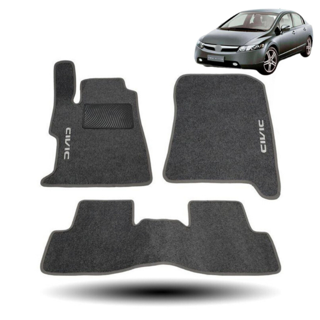 Kit 3 Tapete Carpete Compatível com Civic Modelos 2007 Até 2011 Cinza
