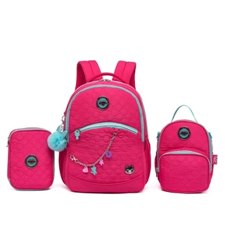 Kit Mochila Escolar Juvenil Feminina Lancheira Térmica Estojo Organizador