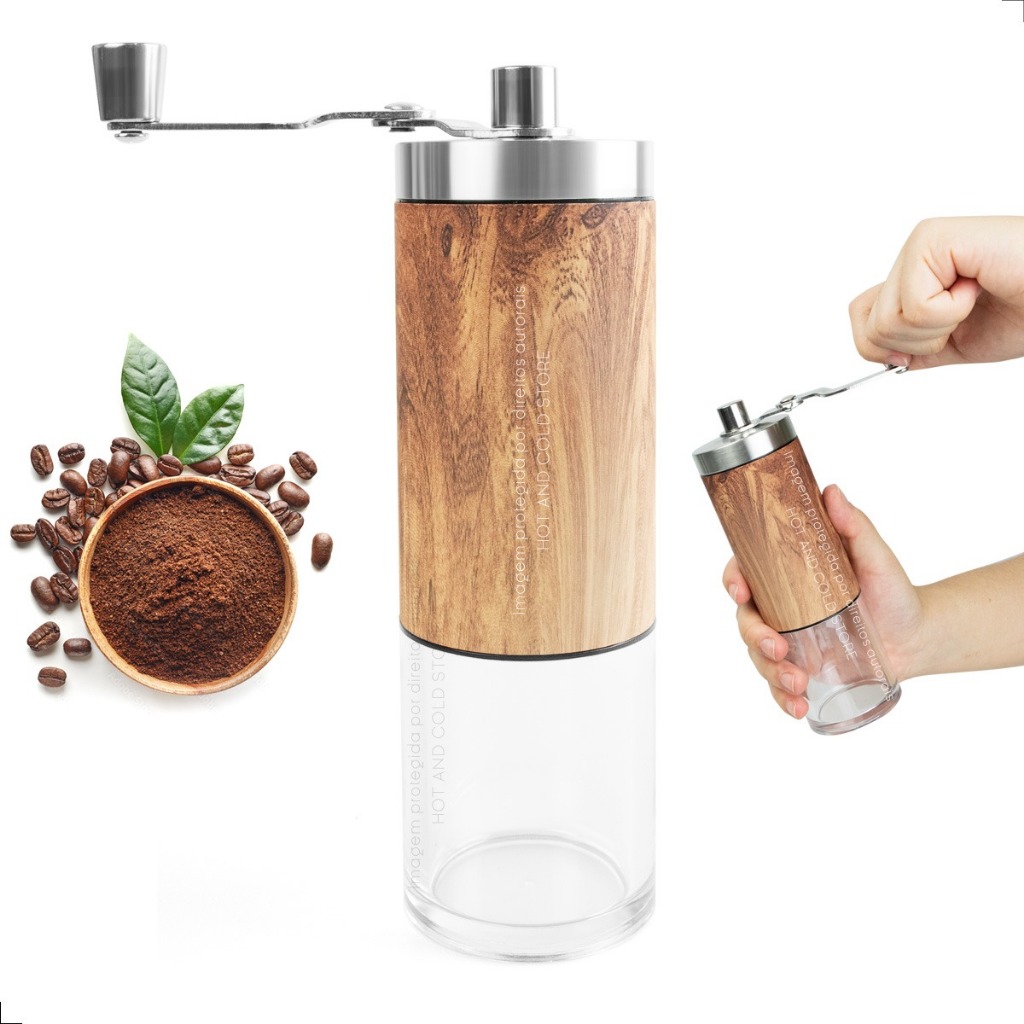 Moedor De Café Manual Madeira E Inox Ajuste Moagem Cerâmica