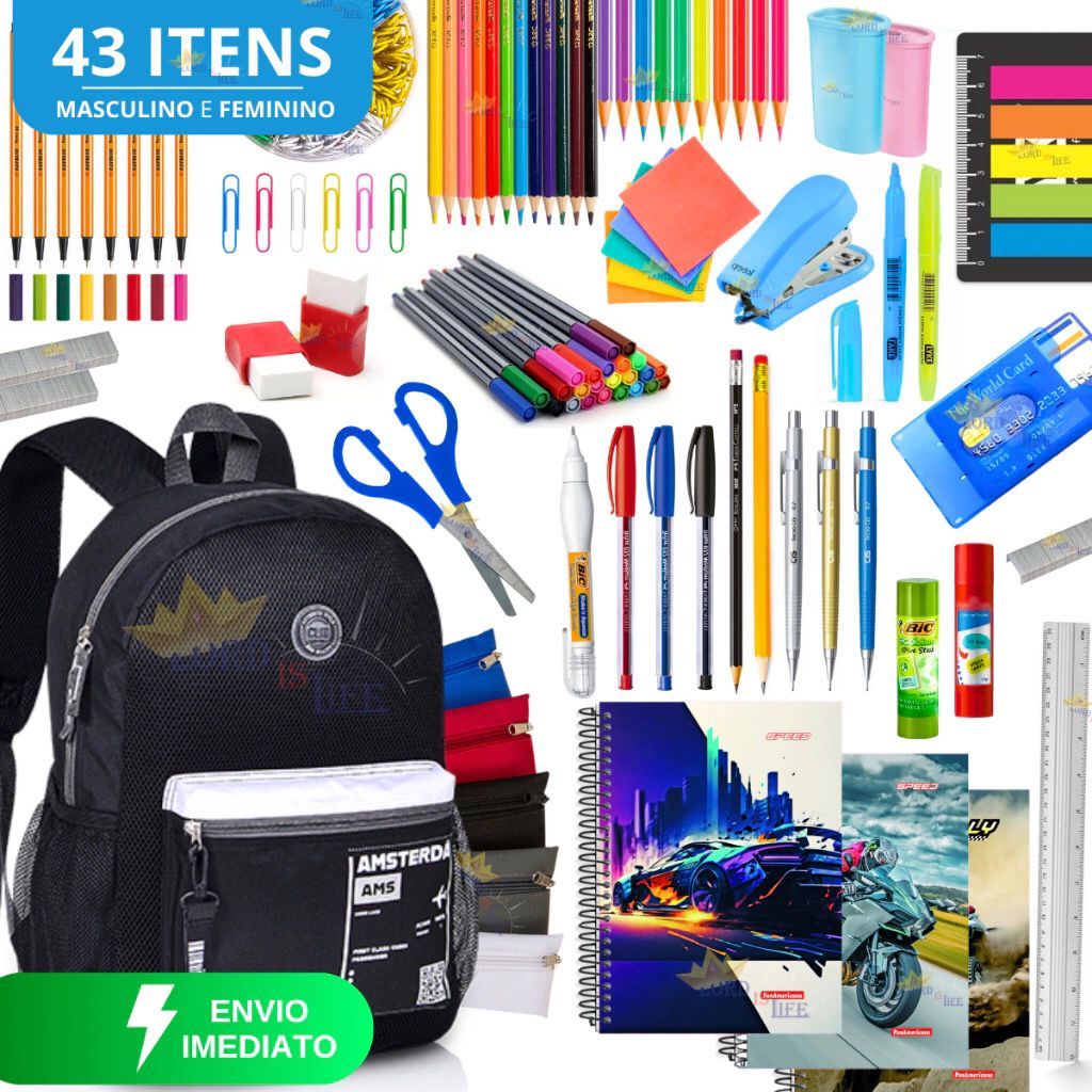 Kit Material Escolar Completo Mochila Escolar Material Estojo Escolar Masculino.