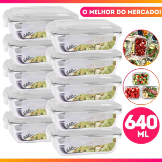 Kit 10 Potes Vidro Herméticos 640ml Retangular Premium