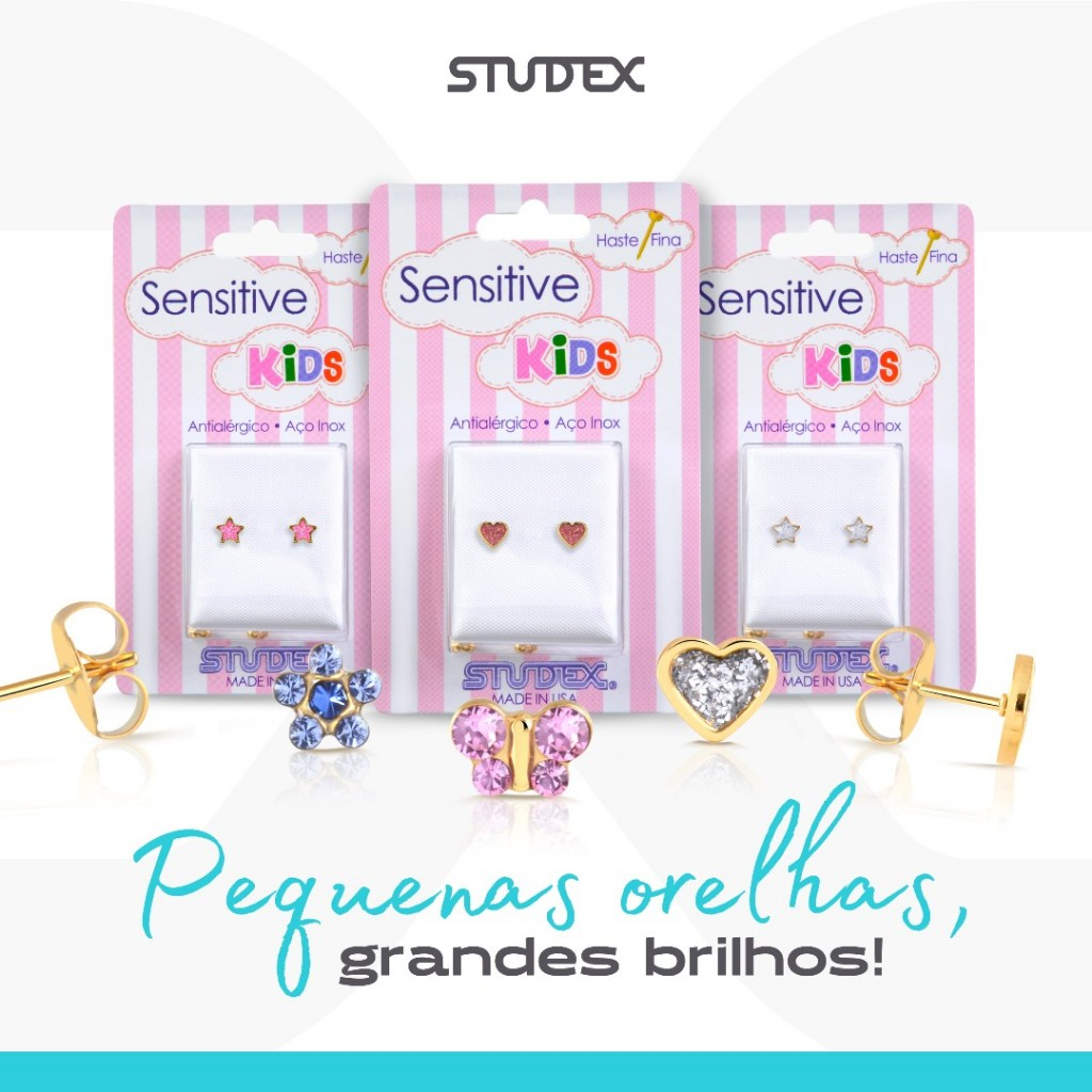 Orecchini Studex Sensitive 6mm - Cuore Con Centro Glitter Oro Placcato Ipoallergenici Studex Sensitive Cuori - Foto 5