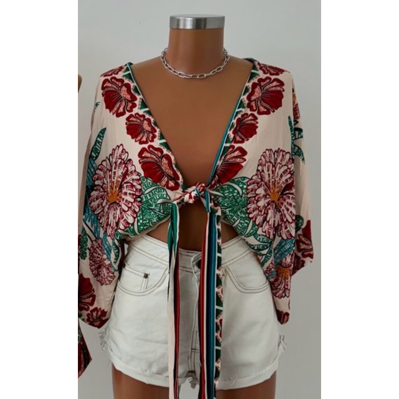 Cropped blusa morcego amarração manga larga nozinho inspiração farm ...