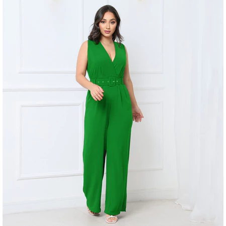 Macacão feminino longo regata com cinto