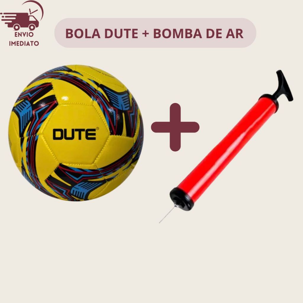 Bola Dute Couro PVC Society/Campo/Futsal Oficial Tamanho 5 + Bomba de ...