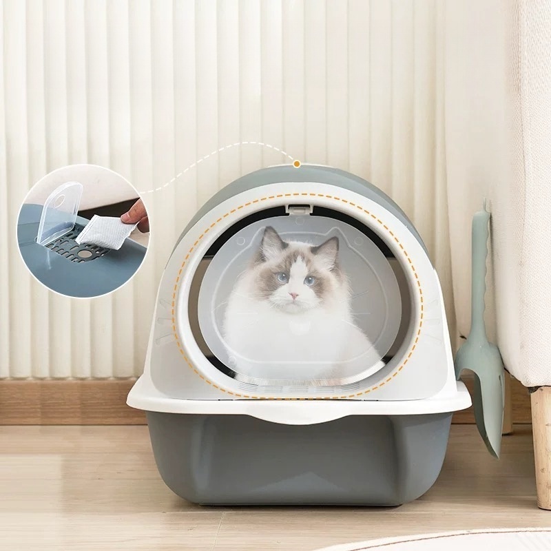 Caixa de Areia Banheiro Fechado Toilet Cathy para Gatos com Pá Inclusa - Controle de Odores -PS1202