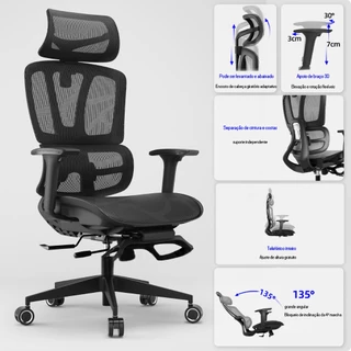 【Daksan】Cadeira de Escritório Gamer ergonômica de malha preta