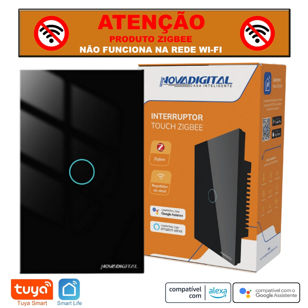Interruptor Inteligente Smart Zigbee Nova Digital Tuya de 1 Botão Repetidor Mesh Preto 7792051806535