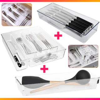 Kit Organizador de Talher 5 Divisórias + Porta Facas Para Gaveta + Organizador Utensílios Grandes