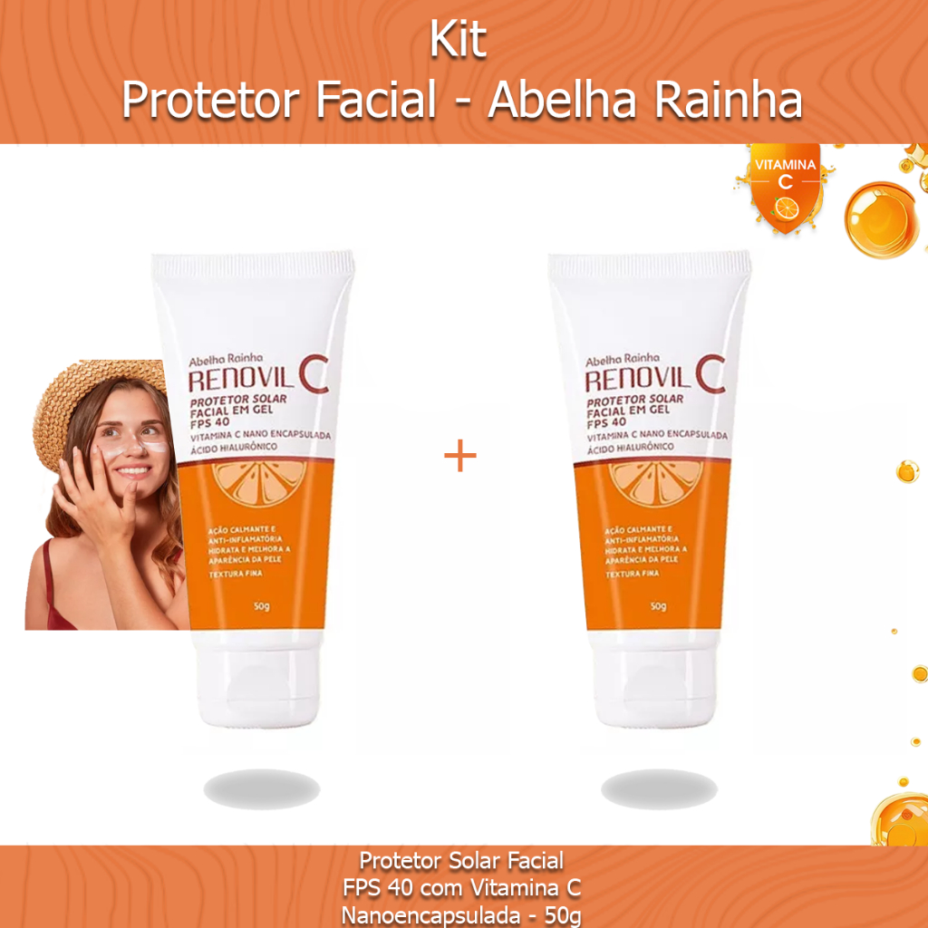 Kit x2 Protetor Solar Facial FPS 40 Com Vitamina C e Ácido