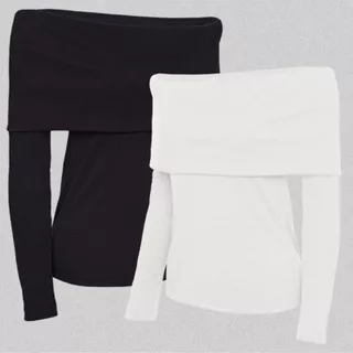 Kit com 2 Blusas Manga Longa Babado Ribana em Algodão