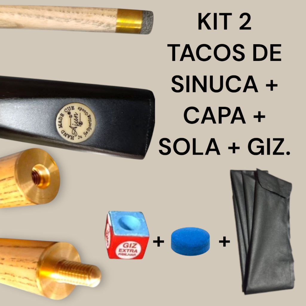 Taco De Sinuca Kit 2 Tacos Bipartido Bilhar Madeira Ash + Giz Extra ...